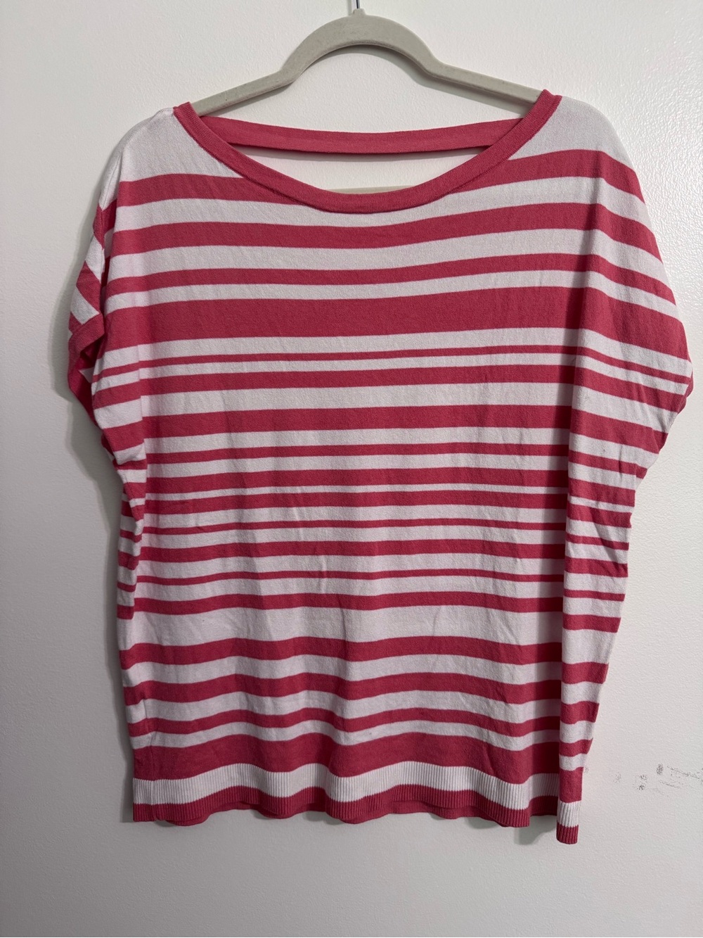 LOFT Coral and White Striped Knit Top
